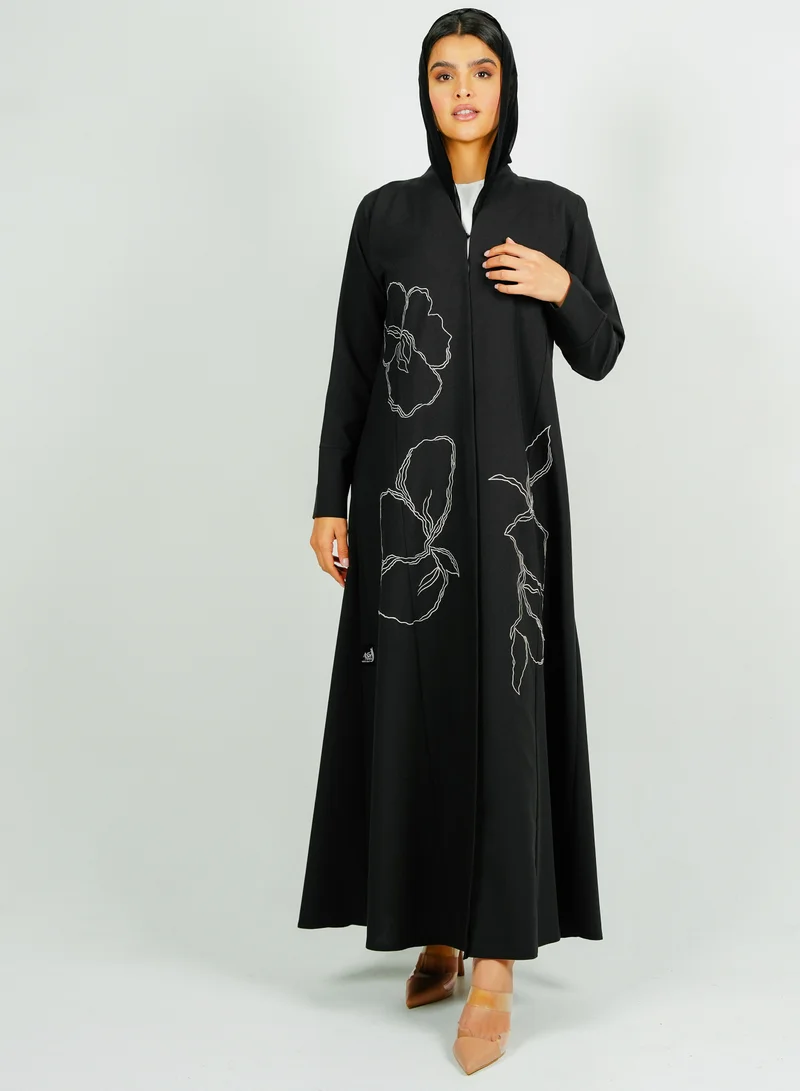Rosette Abaya  Embellishment Abaya with Embroidered Flower Design for Women | Best Price UAE